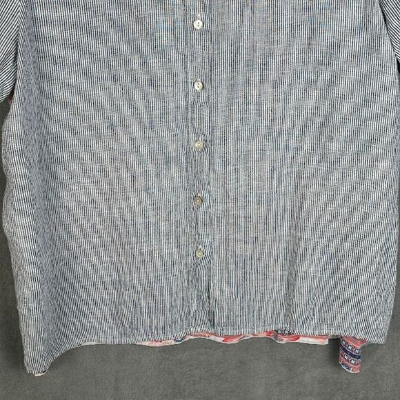 J Jill Top Womens Extra Large Blue Striped Floral Short Sleeve Linen Resort - Picture 3 of 13